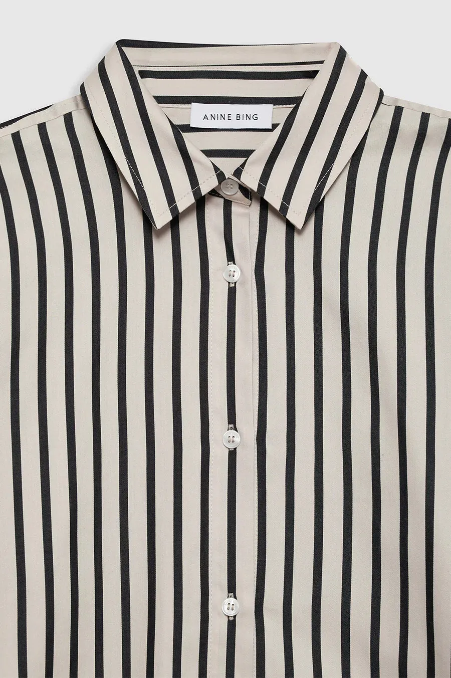 Anine Bing Plaza Shirt in Black and Tan Stripe