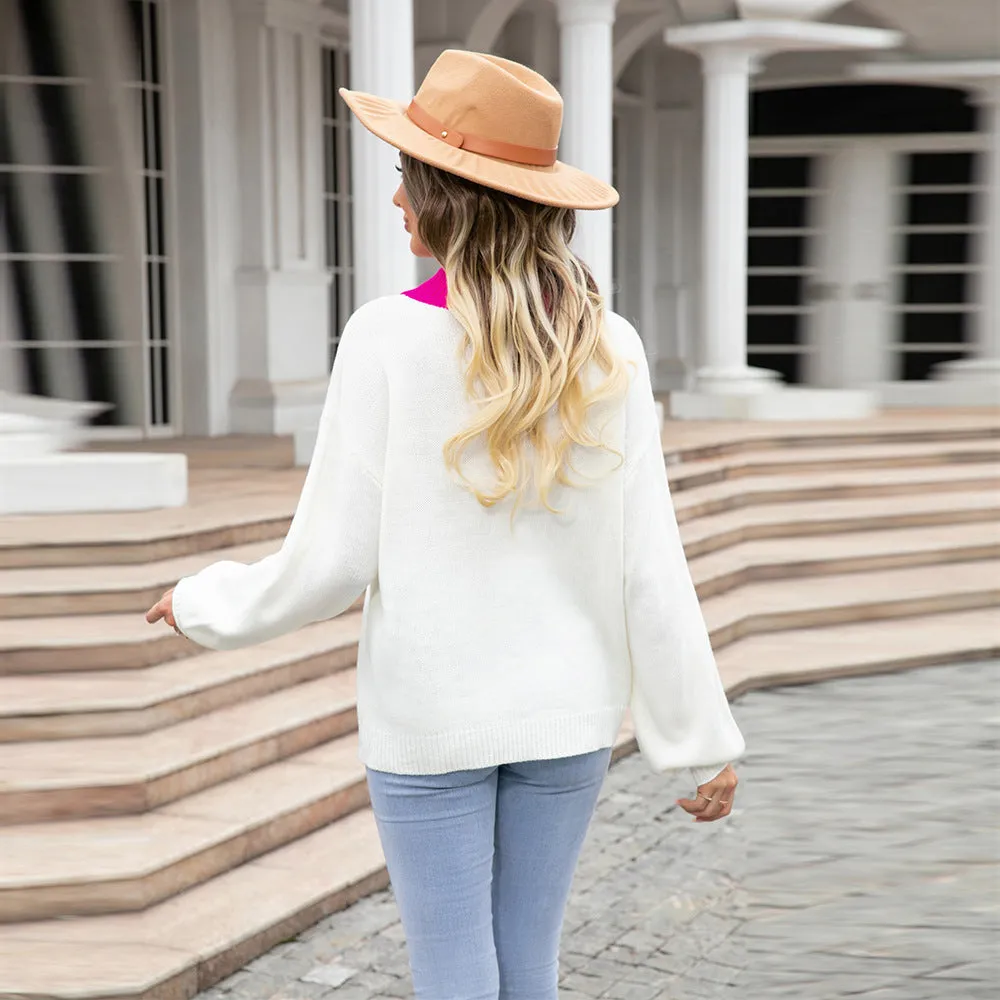 Big Heart Valentine's Day Peach Heart Sweater Crew Neck Knit Pullover Sweater Wholesale Womens Clothing N3824080900034