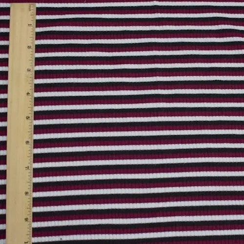 Black/Wine Red/White Striped 4x2 Rib Knit Fabric