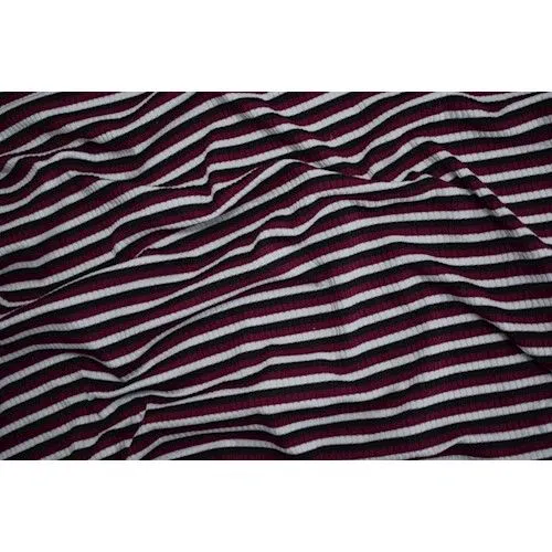 Black/Wine Red/White Striped 4x2 Rib Knit Fabric