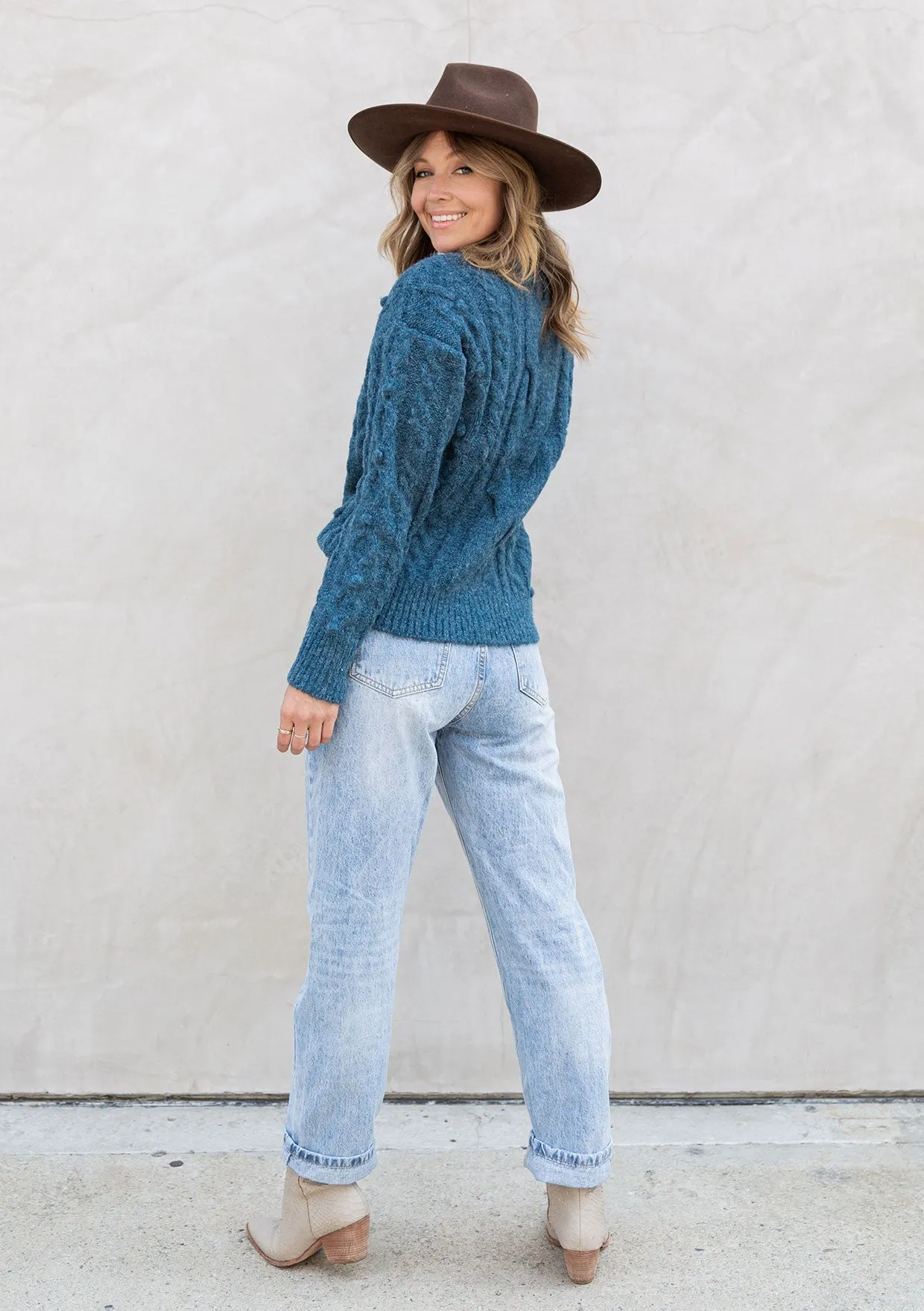 Cable Knit Mock Neck Cozy Sweater