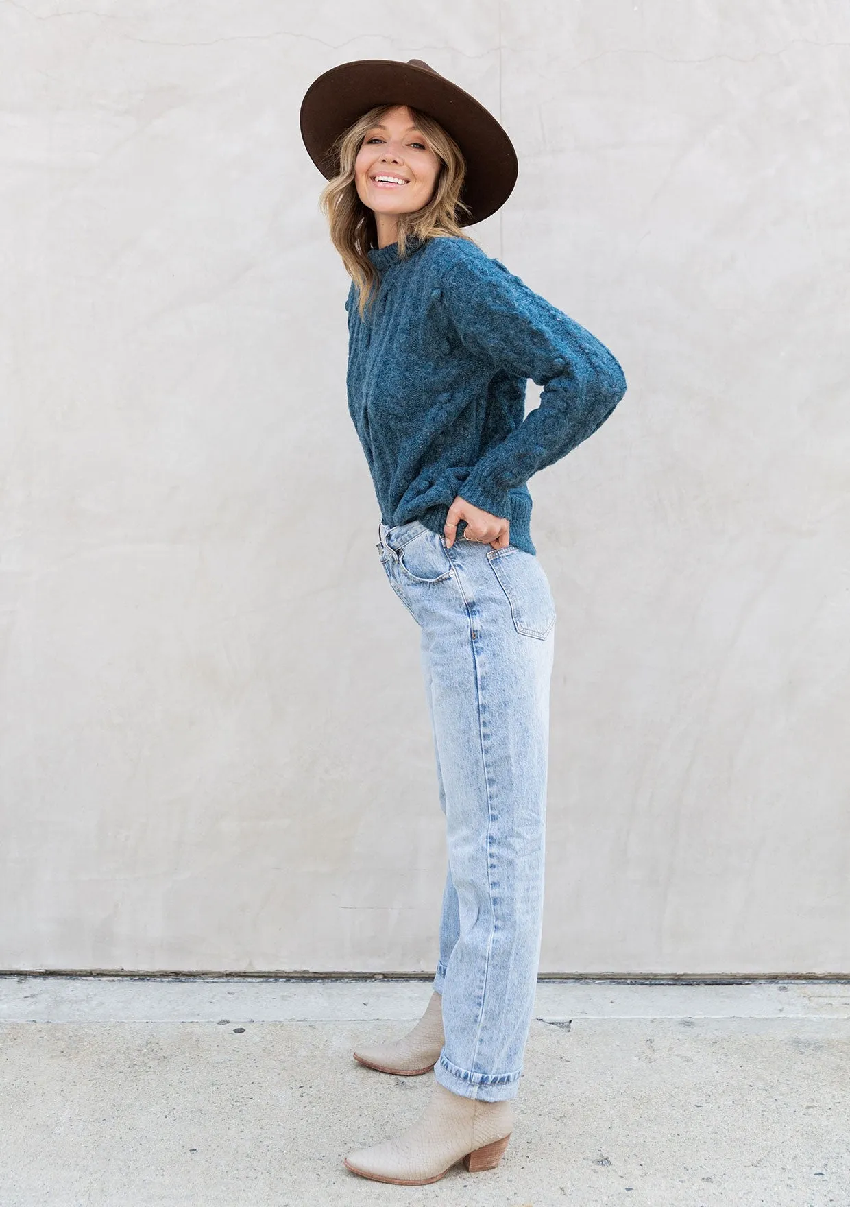 Cable Knit Mock Neck Cozy Sweater