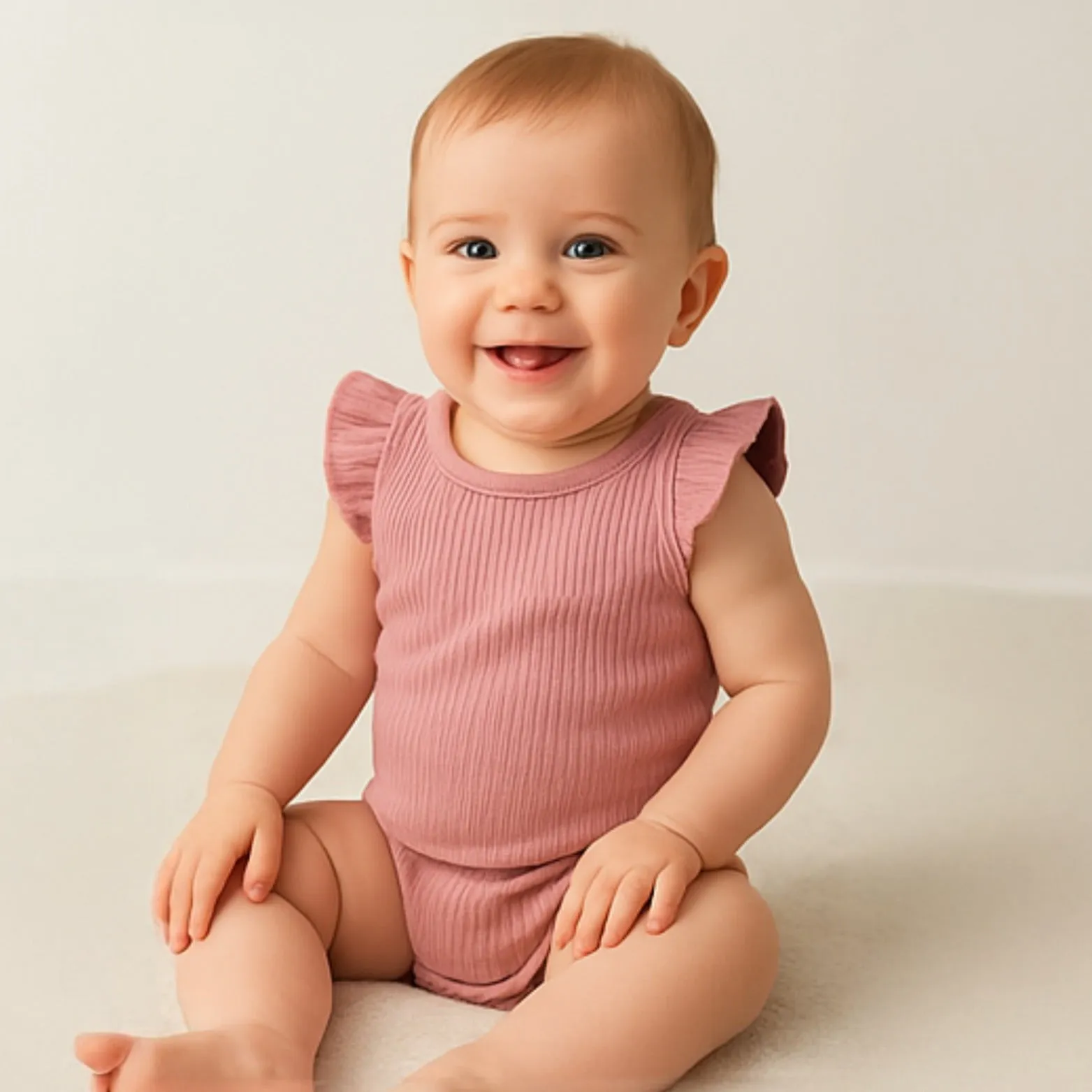 Flutter Sleeve Organic Cotton Baby Bodysuit Ruffled Infant Romper
