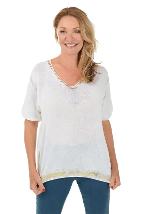 Gold Shimmer Trim Short Sleeve Sweater