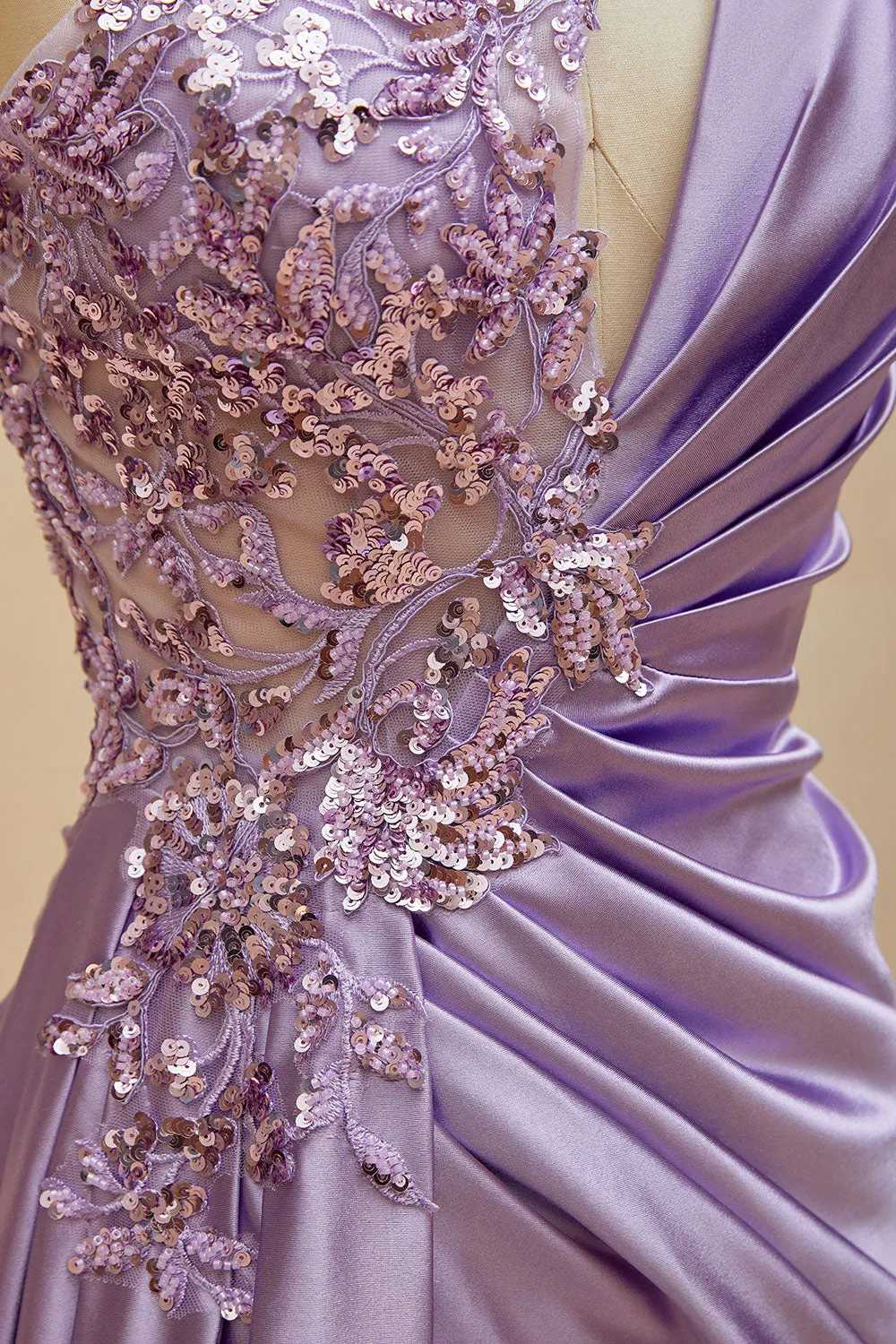Mermaid Satin One Shoulder Beaded Prom Dresses Sweep Train Sexy Evening Dresses