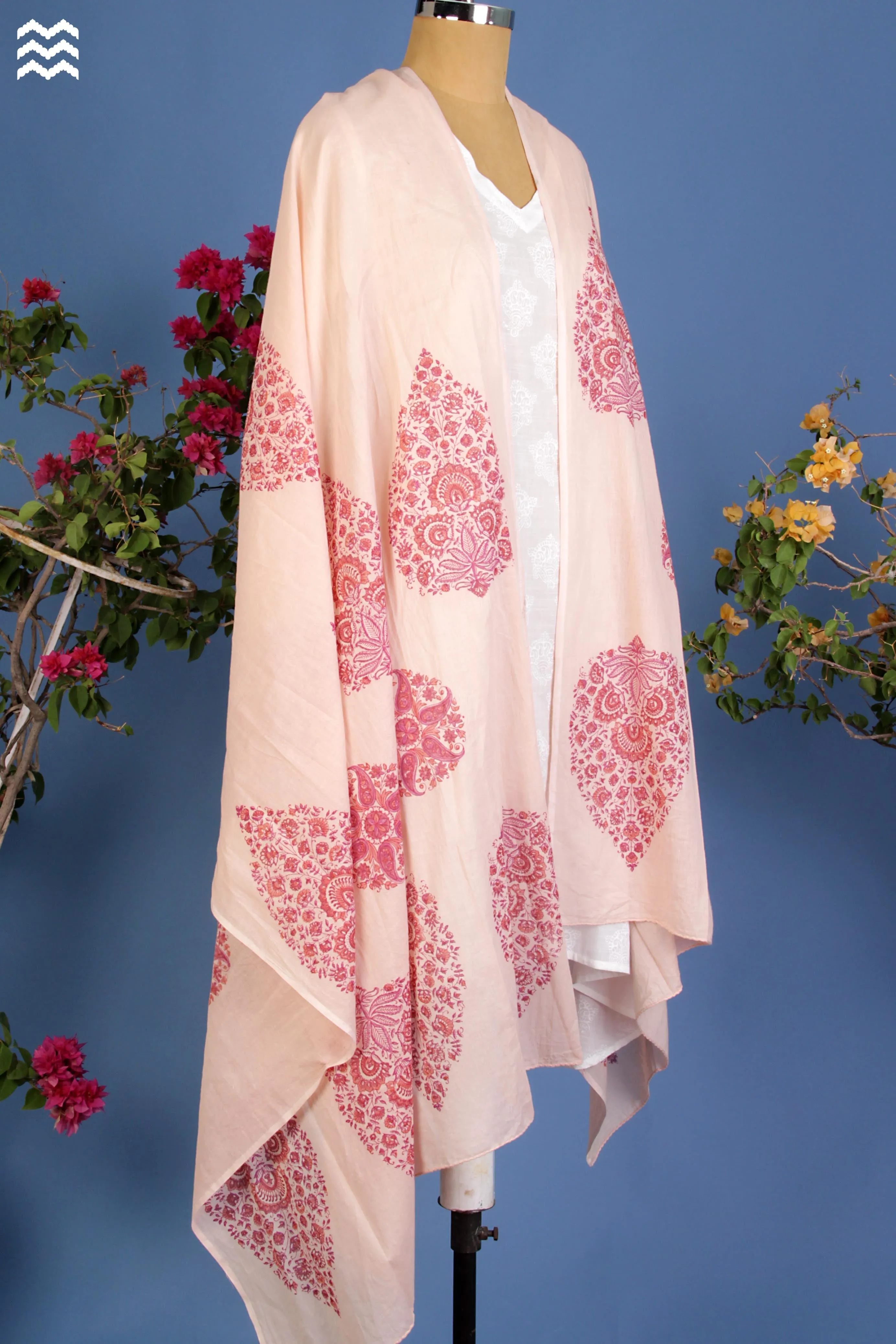 Mul Mul Cotton Wrap in Decorative Pink Block Prints