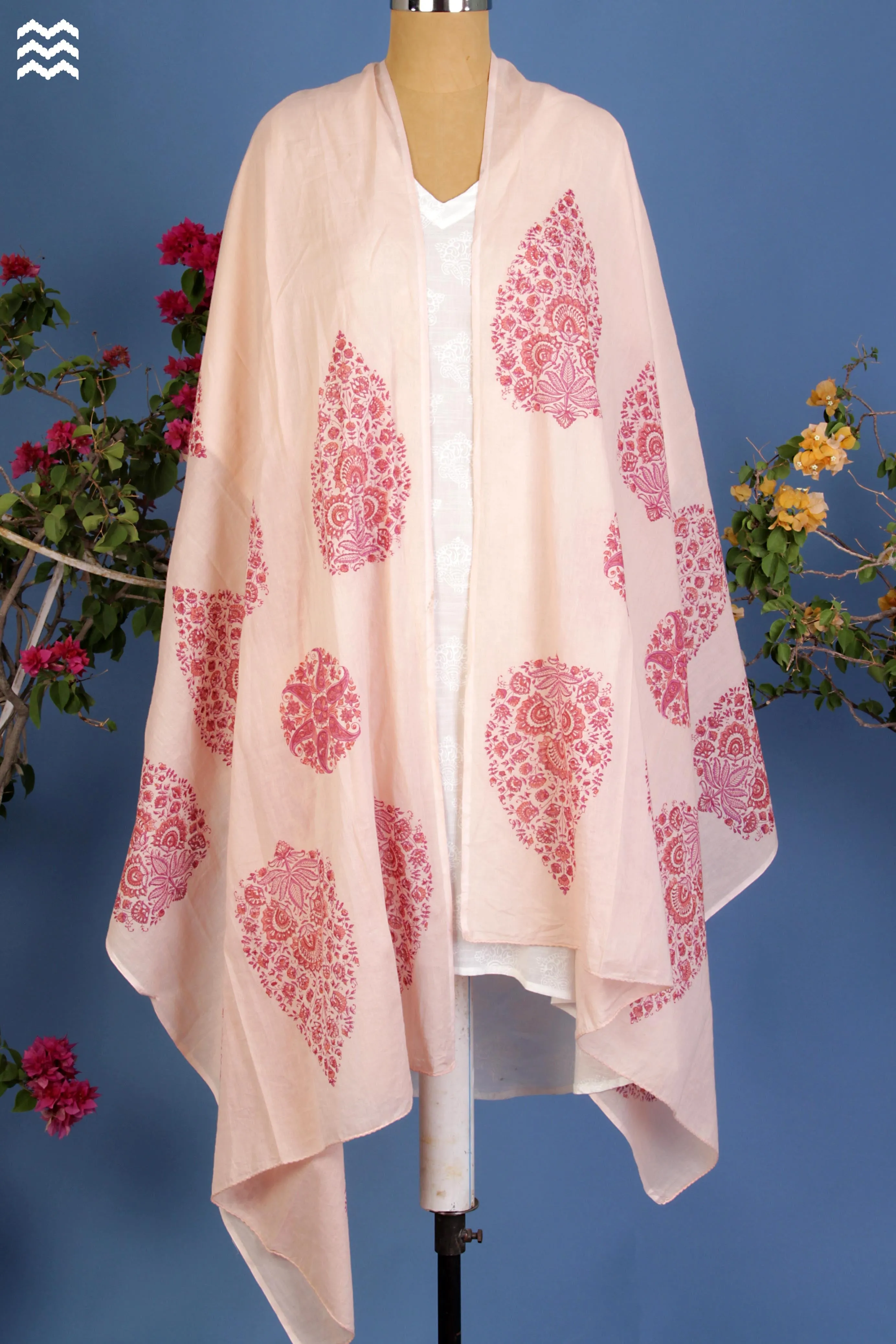 Mul Mul Cotton Wrap in Decorative Pink Block Prints