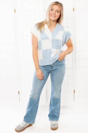 Sophie Blue V Neck Checkered Sweater Vest