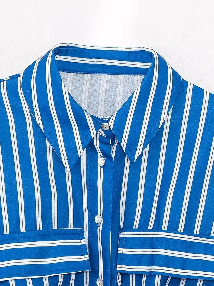 Summer Wind Women  Long Sleeve Bow Tie Striped Shirt