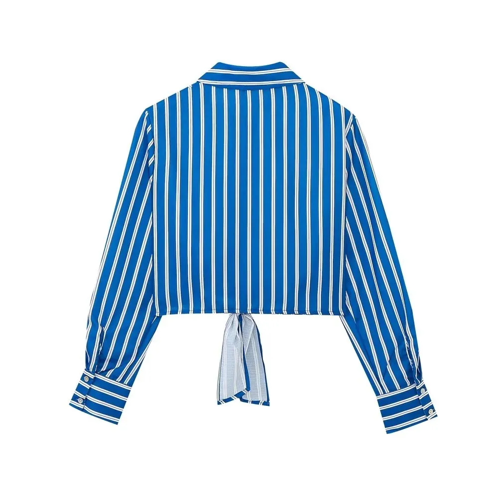 Summer Wind Women  Long Sleeve Bow Tie Striped Shirt