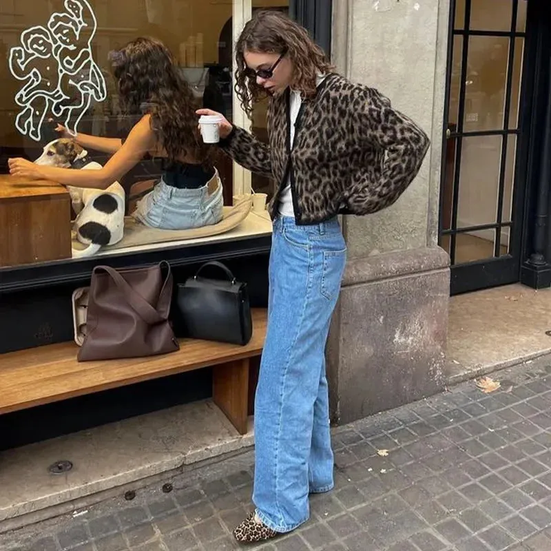 TAVIMART  -  Vintage Leopard Print Knitted Mohair Cardigans Women O Neck Single Breasted Short Sweater Autumn New Lady Casual Streetwear