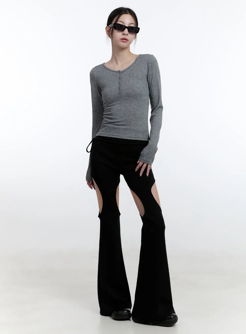 Thigh Cut-Out Flared Leggings CJ521