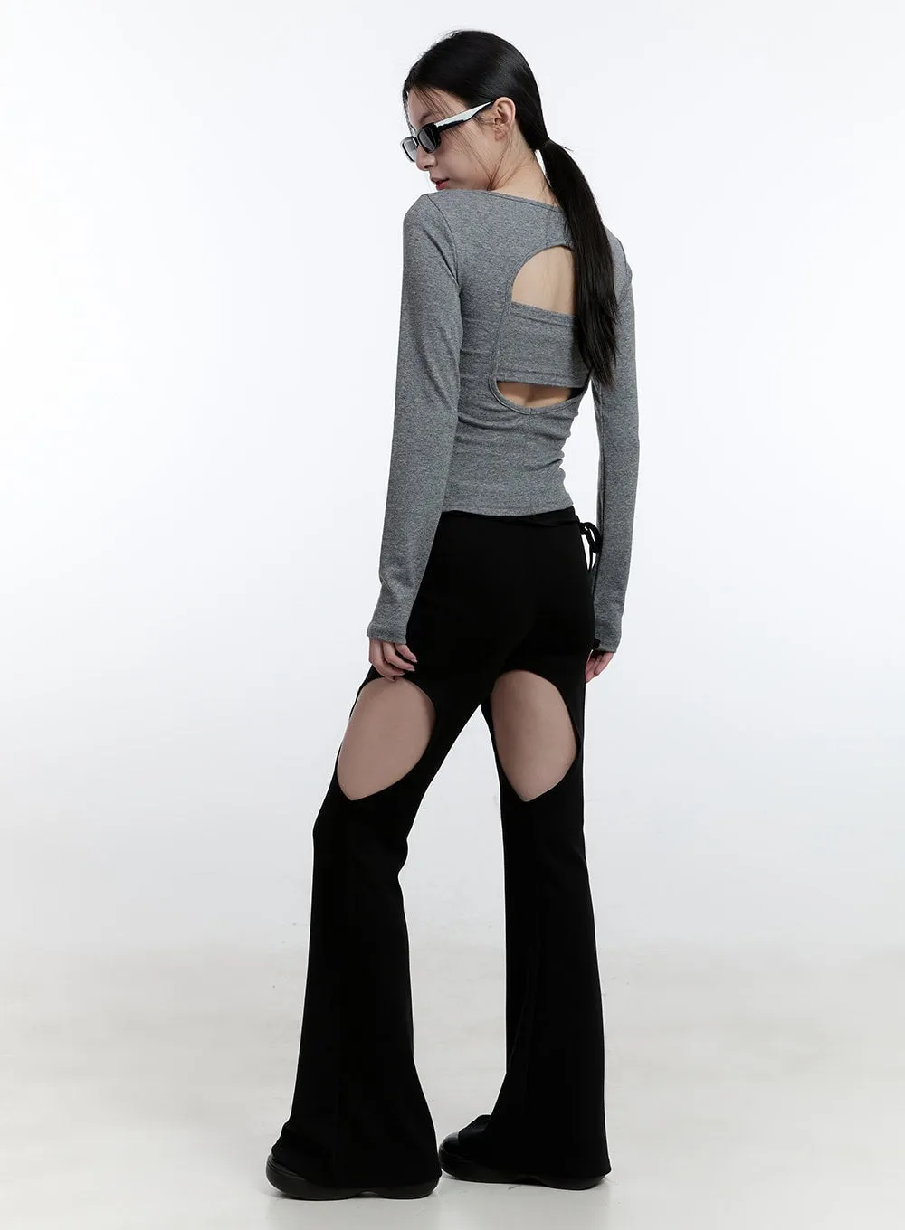 Thigh Cut-Out Flared Leggings CJ521