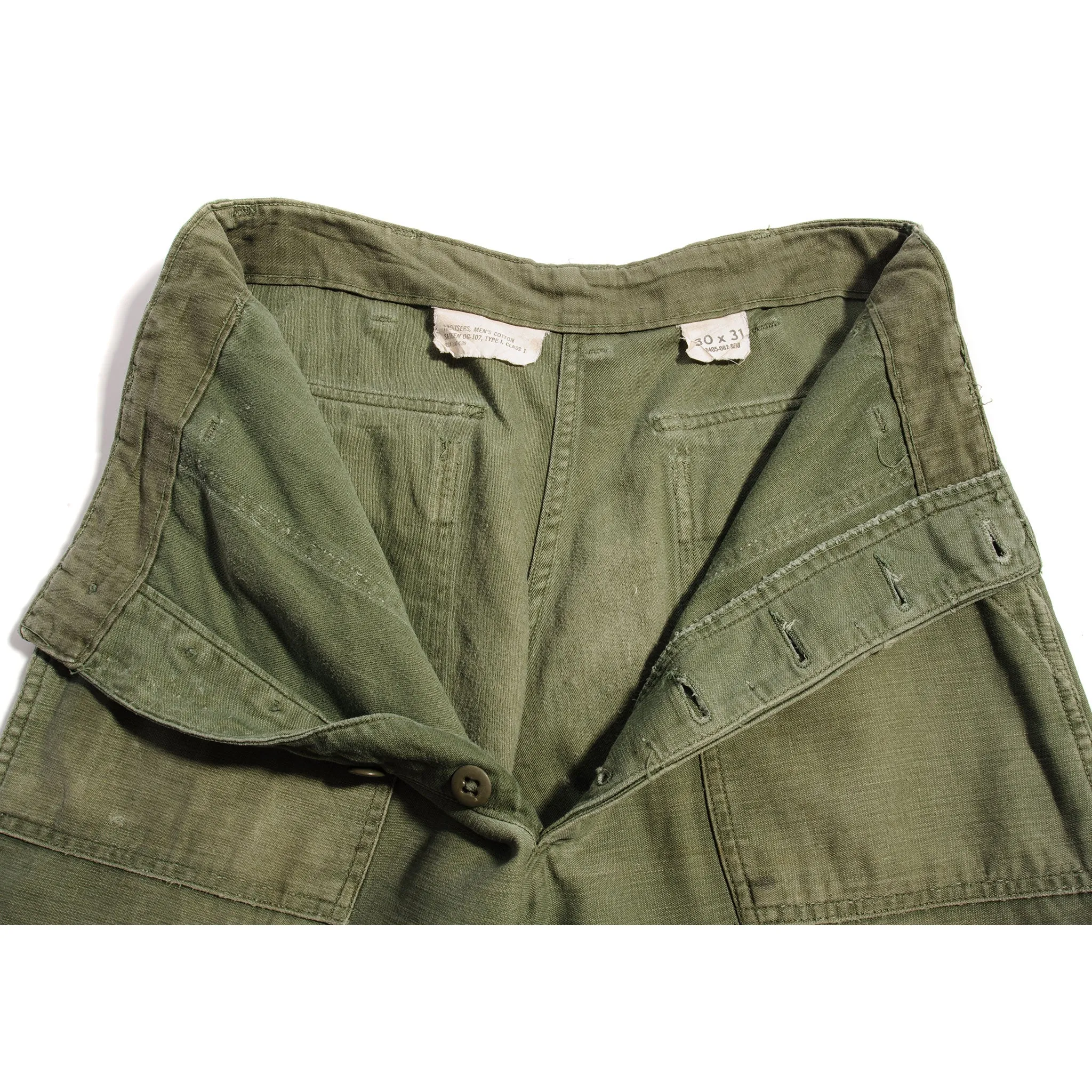 VINTAGE US ARMY UTILITY OG-107 SATEEN TROUSERS PANTS 1960'S VIETNAM WAR SIZE 28X28